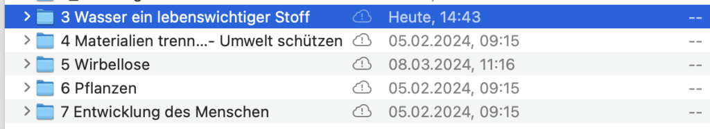 Bei den Klassen unterteile ich wiederum in die Reihenthemen.