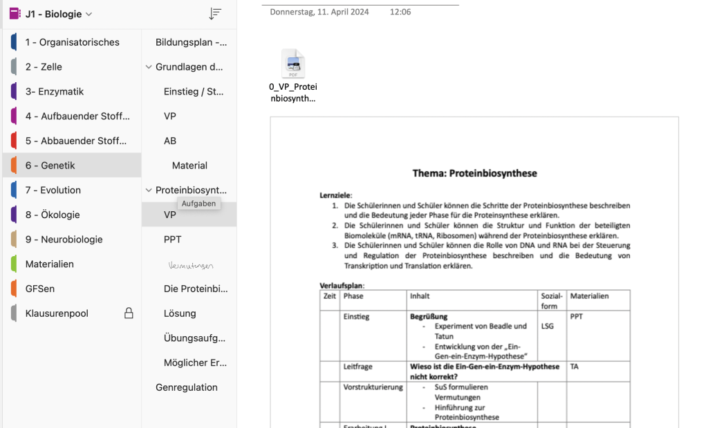 Digitale Ordnerstruktur bei One Note