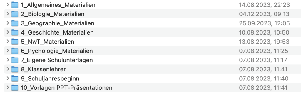 Sicherung auf meiner Festplatte, unterteilt nach Themen.