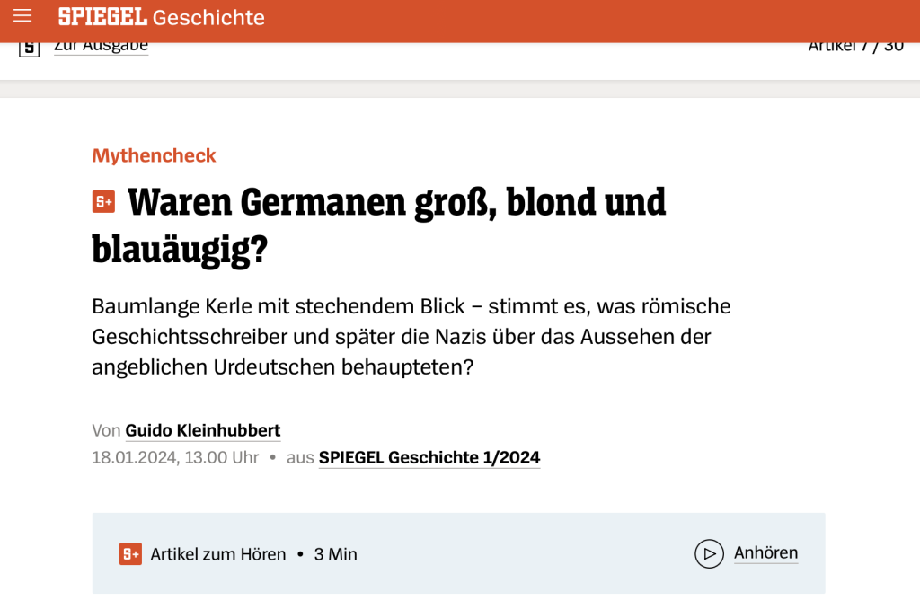 Einstieg mit dem Titel des Zeitungsartikels „Waren Germanen groß, blond und blauäugig?“